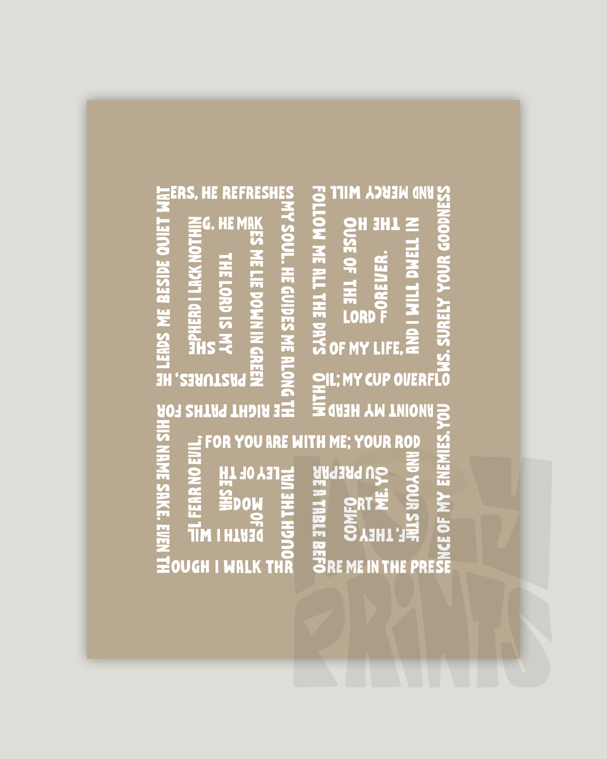 psalm 23 almond Bold modern typographic Bible verse example print inches hoolyprints