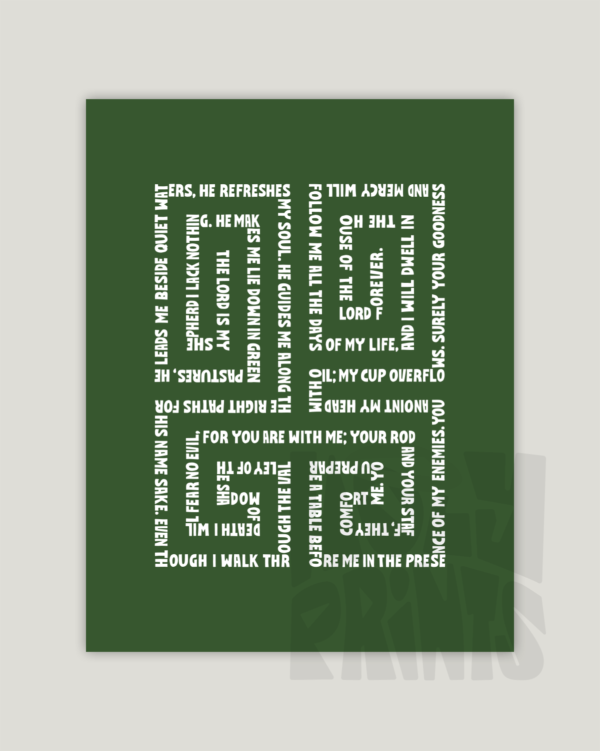psalm 23 green Bold modern typographic Bible verse example print inches hoolyprints