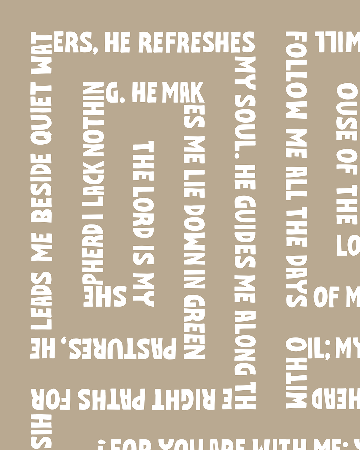 psalm 23 almond Bold modern typographic Bible verse handwritten detail hoolyprints