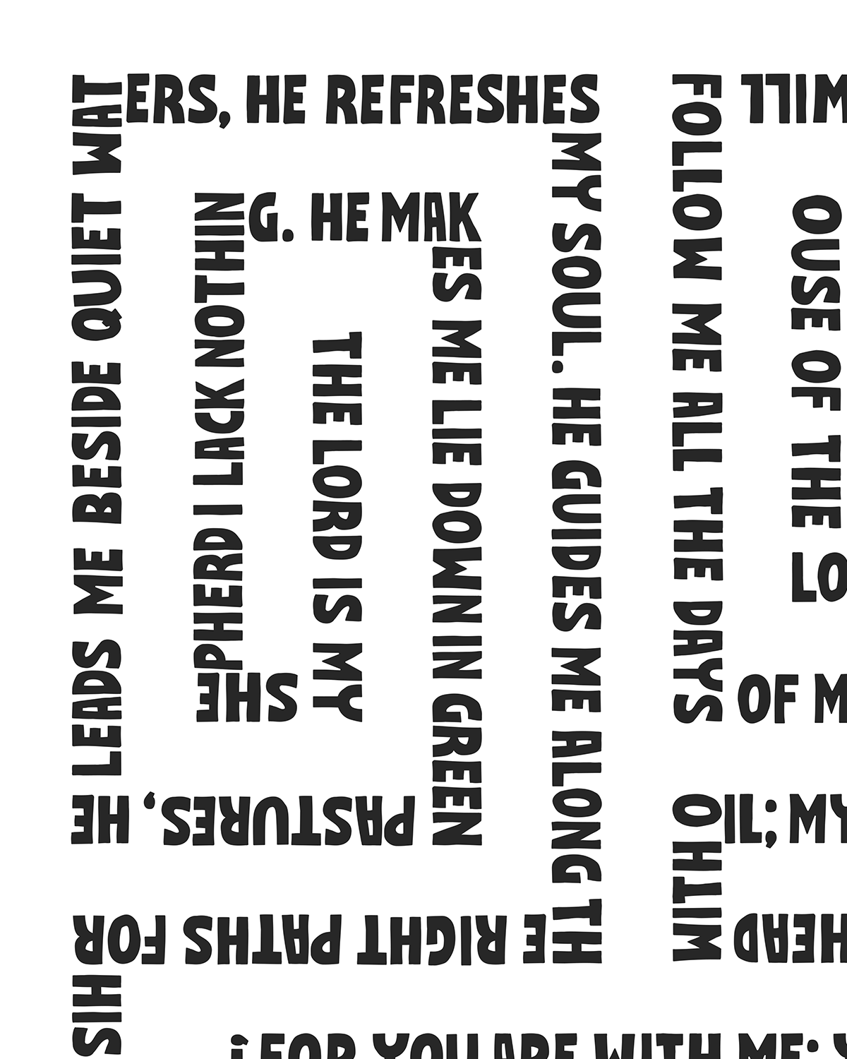 psalm 23 black white Bold modern typographic Bible verse detail hoolyprints