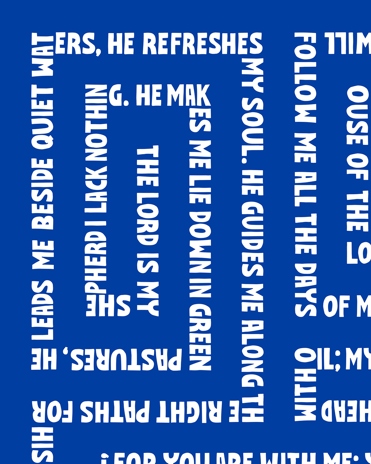 psalm 23 blue Bold modern typographic Bible verse handwritten detail hoolyprints