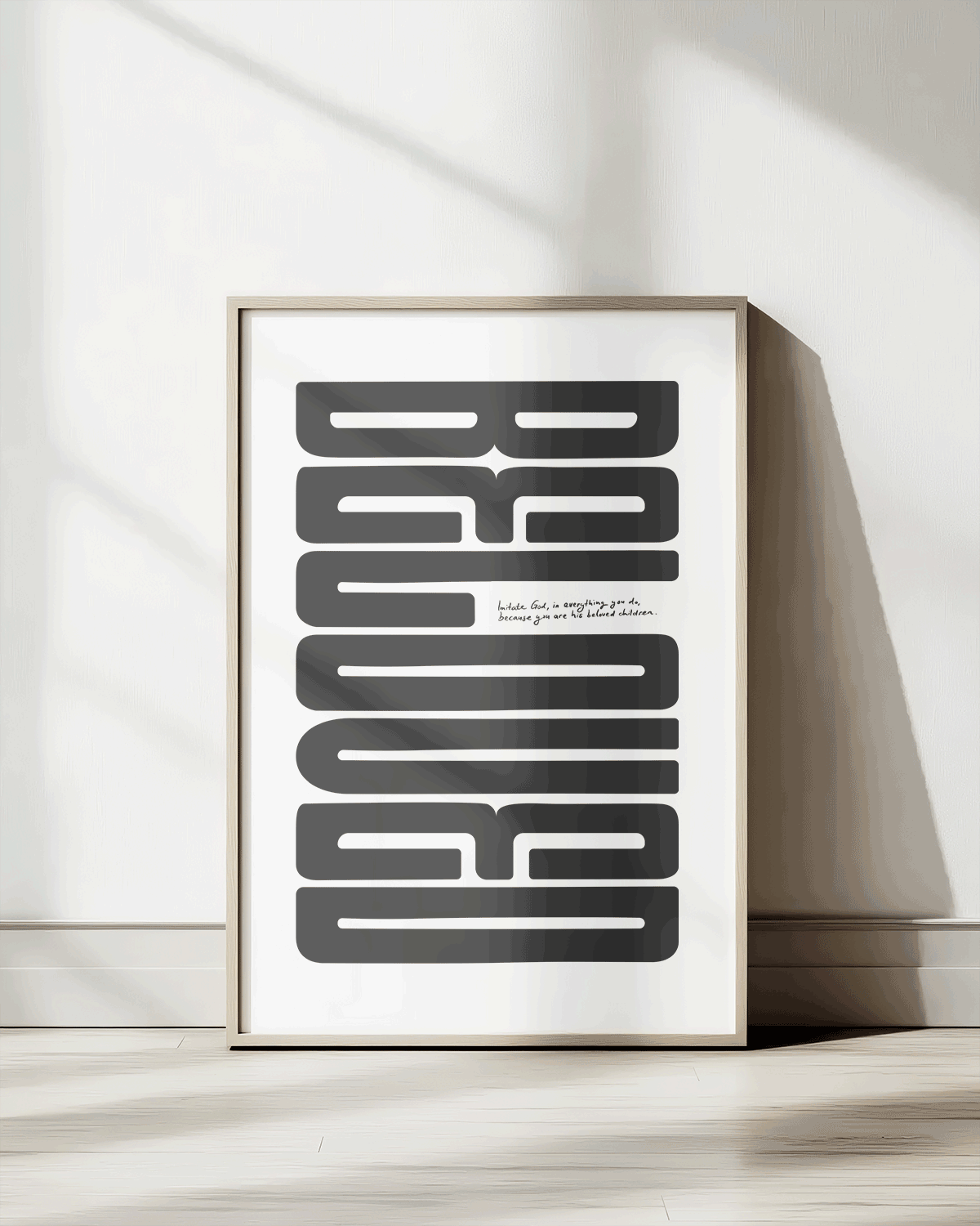beloved black Bold modern typographic Bible verse print framed mockup hoolyprints