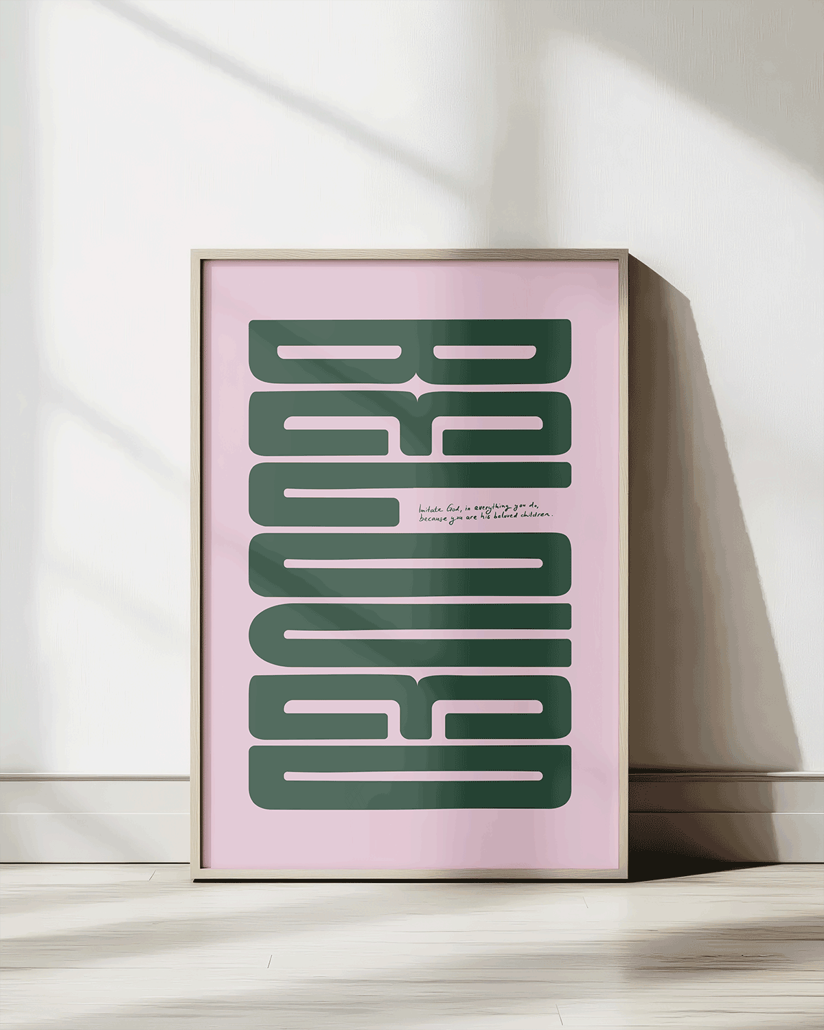 beloved green pink Bold modern typographic Bible verse print framed mockup hoolyprints