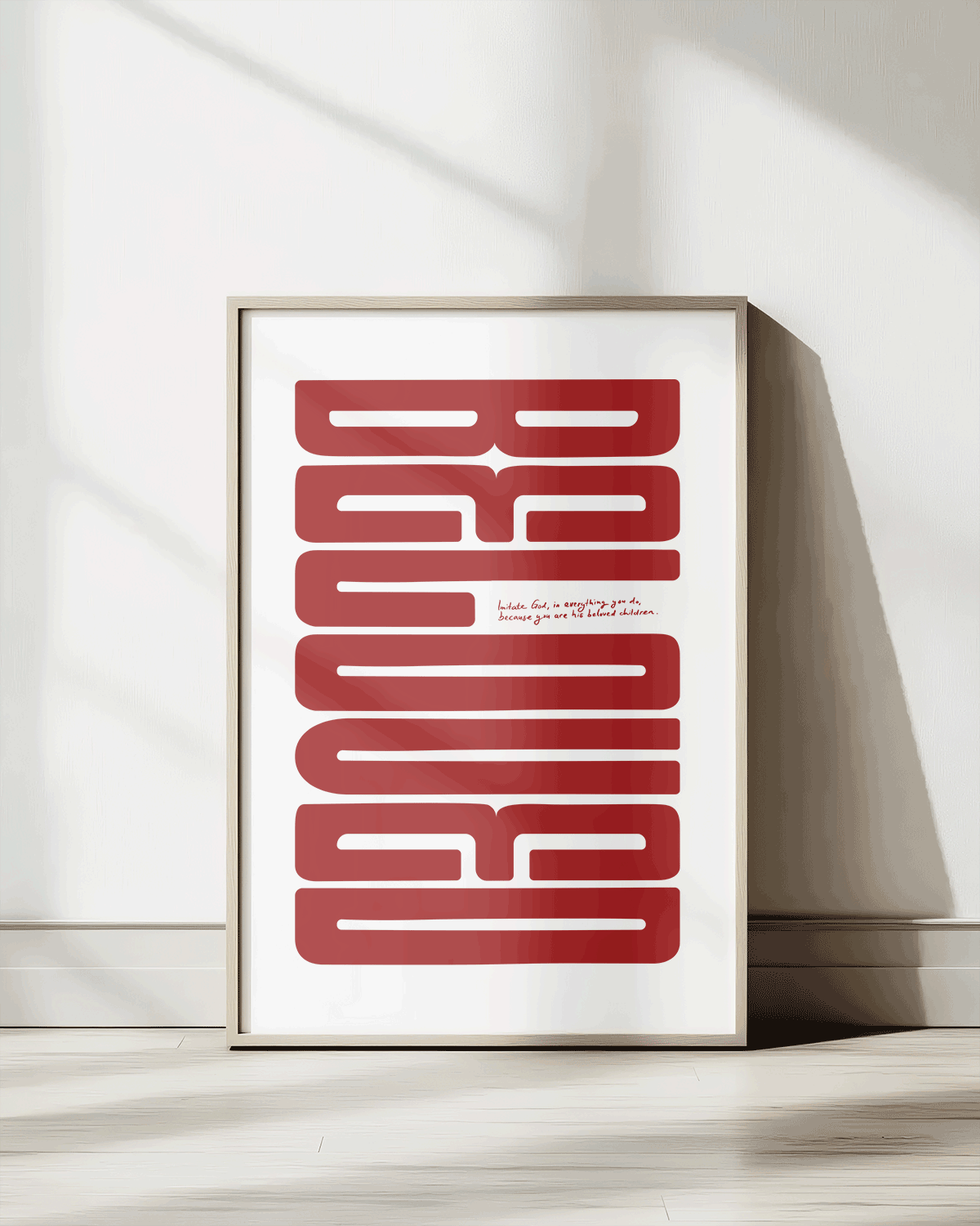 beloved red old modern typographic Bible verse print framed mockup hoolyprints