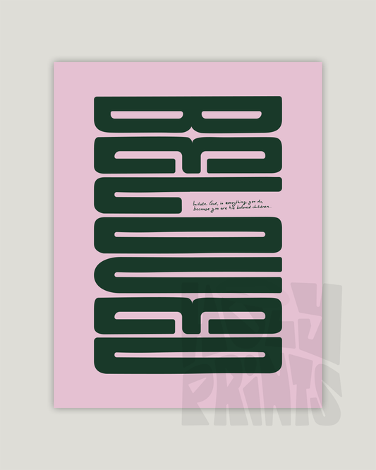beloved green pink Bold modern typographic Bible verse example print inches hoolyprints
