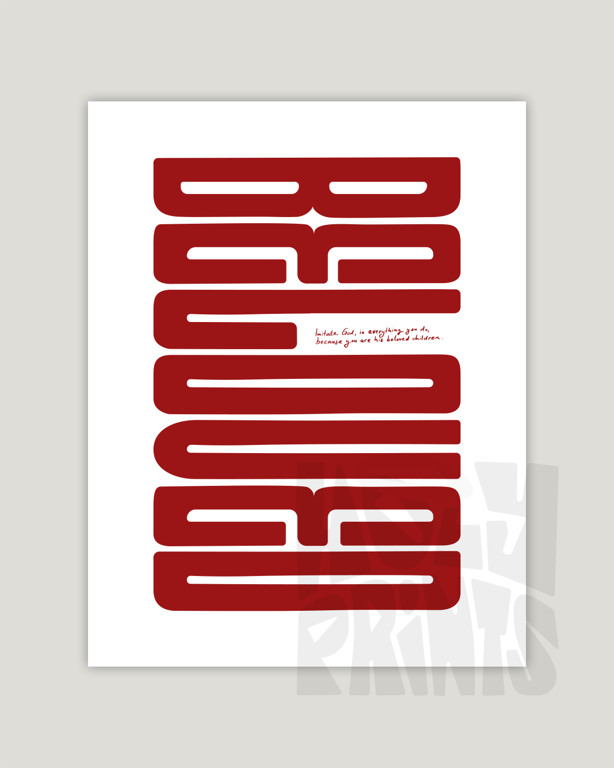 beloved red Bold modern typographic Bible verse example print inches hoolyprints