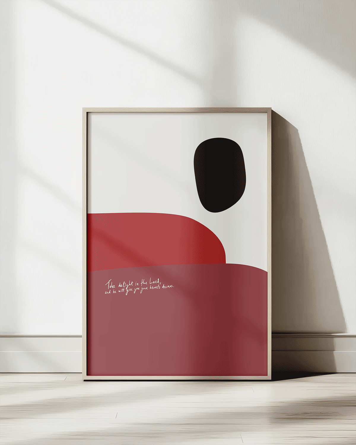 your hearts desires red tones Modern minimal abstract Bible verse print framed mockup hoolyprints