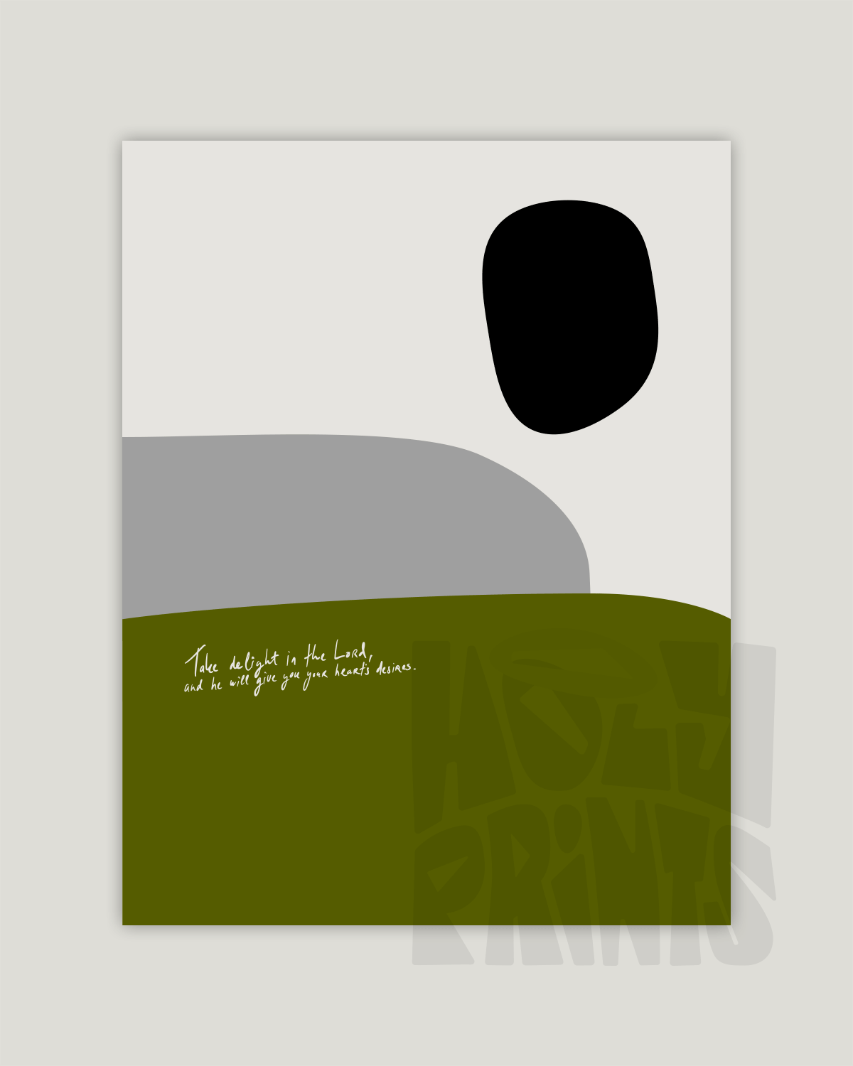 your hearts desires green black Modern minimal abstract Bible verse example print inches hoolyprints
