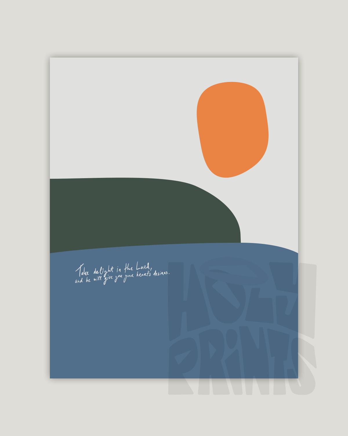 your hearts desires green blue orange Modern minimal abstract Bible verse example print inches hoolyprints