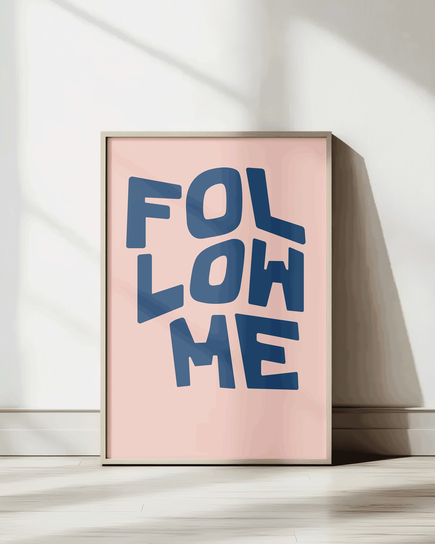 follow me jesus blue pink Bold modern typographic Bible verse print framed mockup hoolyprints