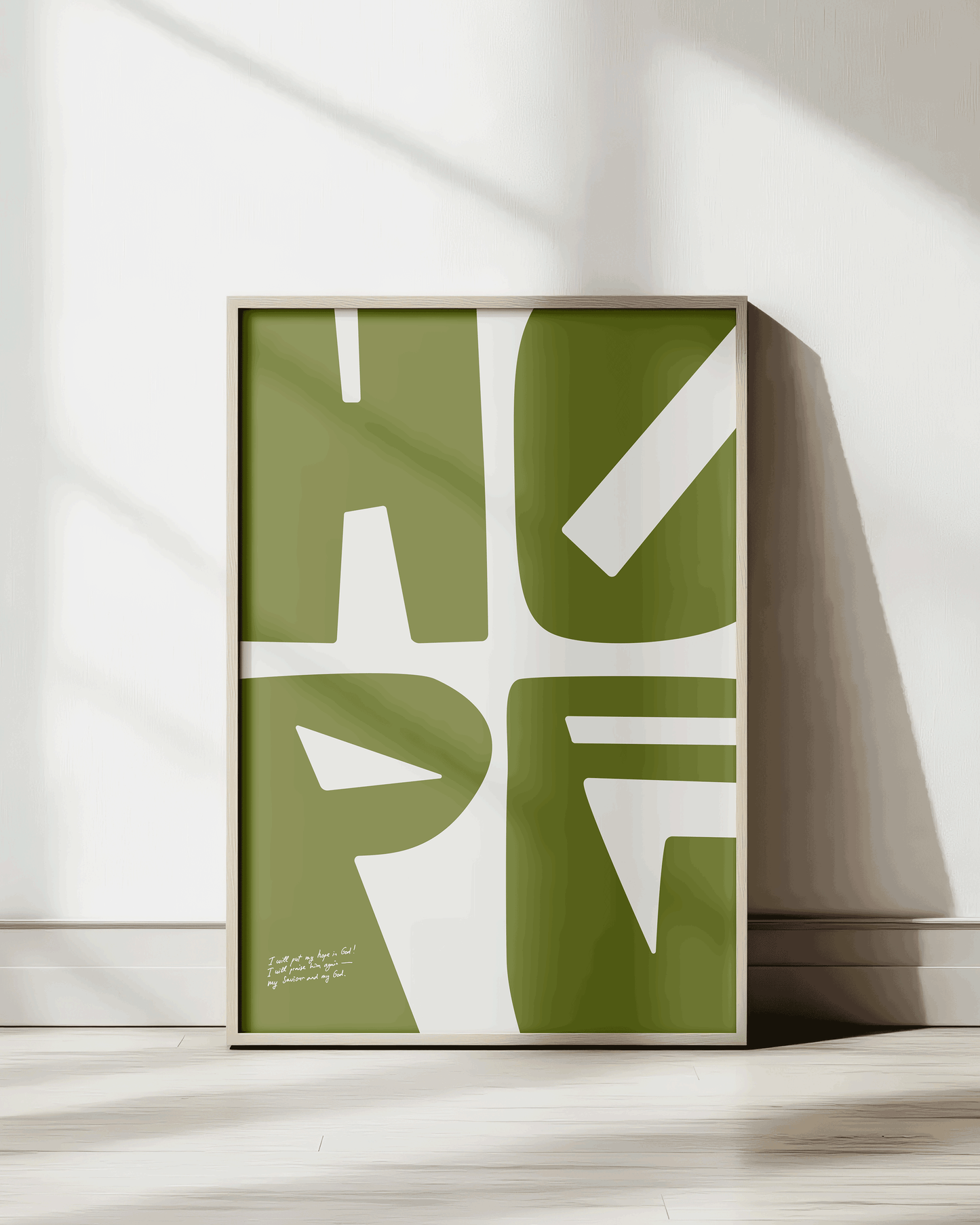 hope psalm 42:11 green Bold modern typographic Bible verse wall decor art print framed mockup christian art hoolyprints