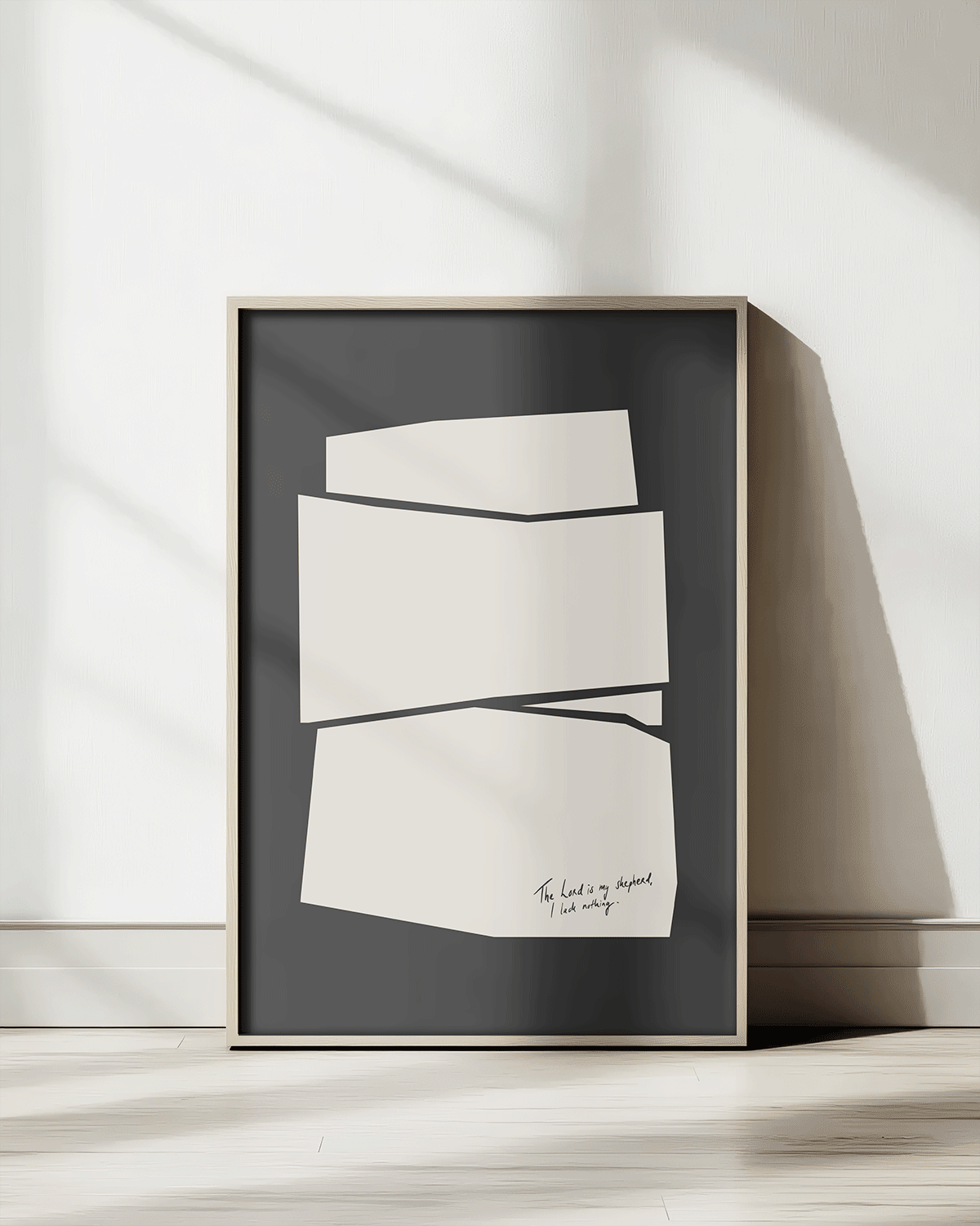 shepherd i lack nothing black beige Modern minimal abstract Bible verse print framed mockup