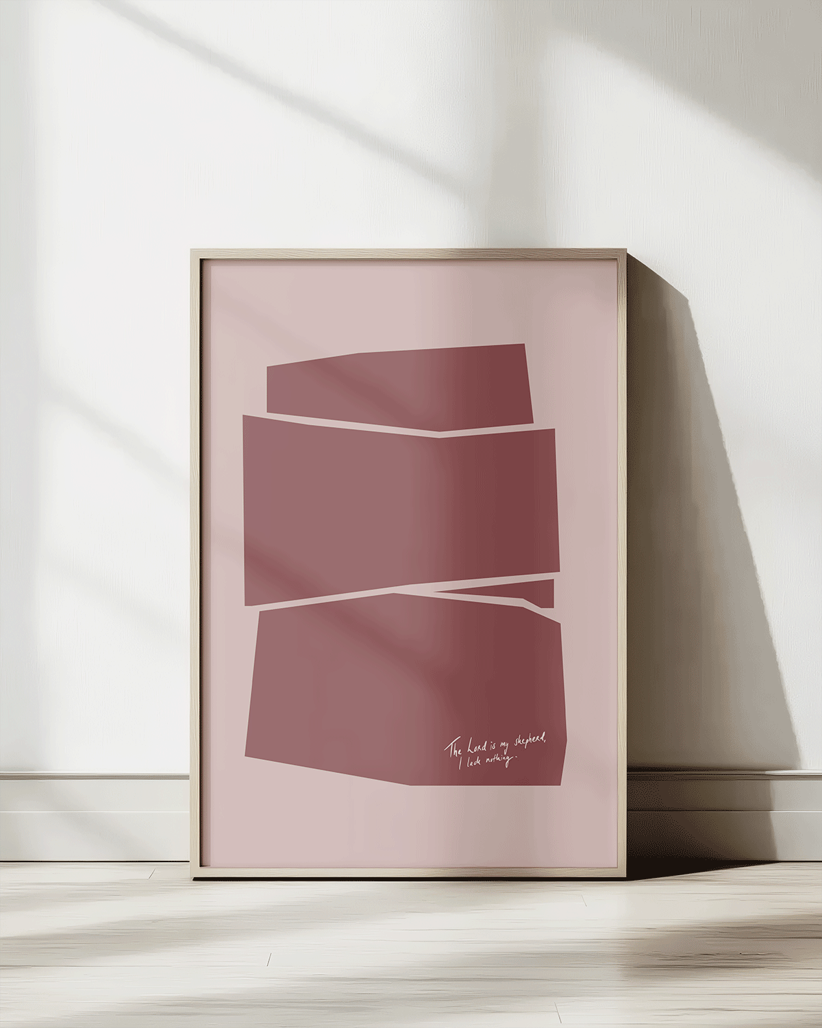 shepherd i lack nothing redbrown Modern minimal abstract Bible verse print framed mockup