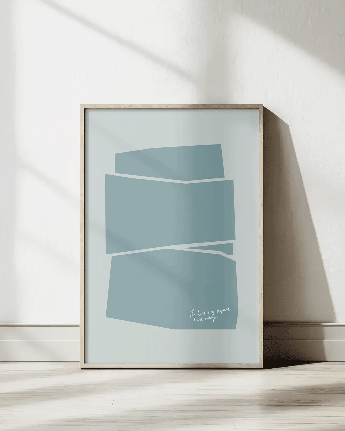 shepherd i lack nothing turquoise Modern minimal abstract Bible verse print framed mockup