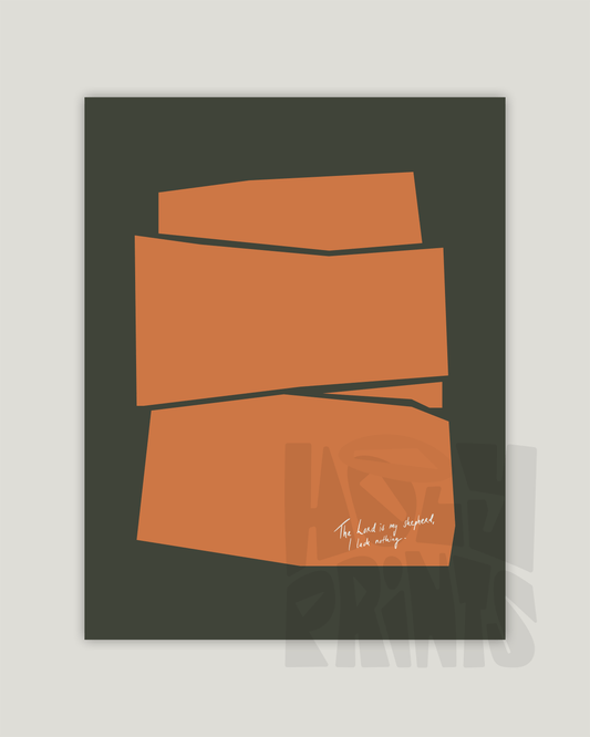 shepherd i lack nothing green orange Modern minimal abstract Bible verse example print inches