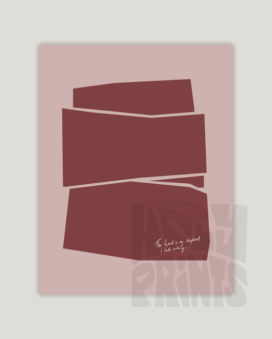 shepherd i lack nothing redbrown Modern minimal abstract Bible verse example print inches