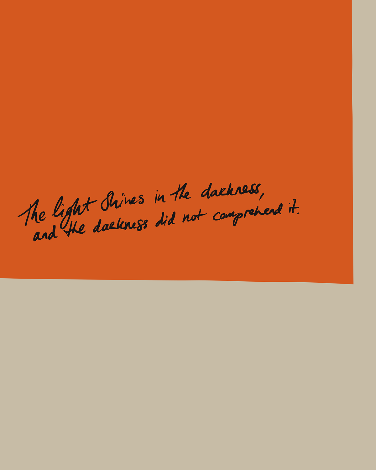 Orange background with black text quote on a beige border