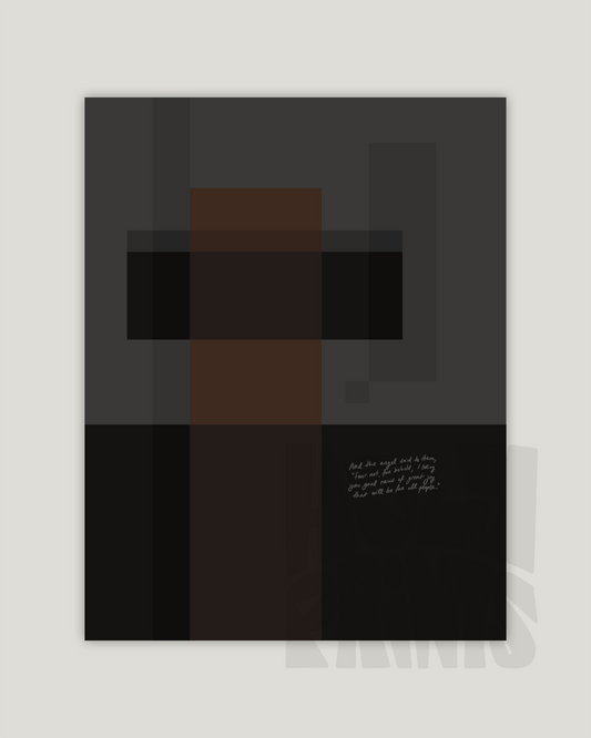 Abstract art piece with geometric shapes in black on a gray background