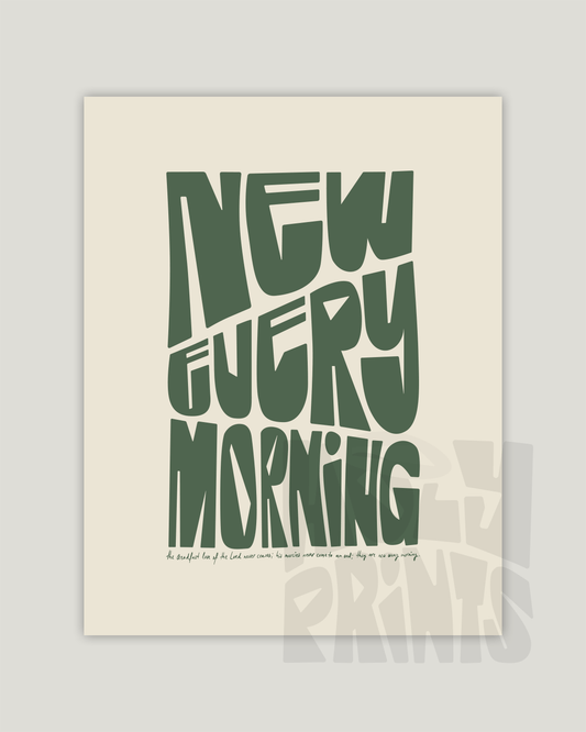 new every morning green beige Bold modern typographic Bible verse example print inches hoolyprints