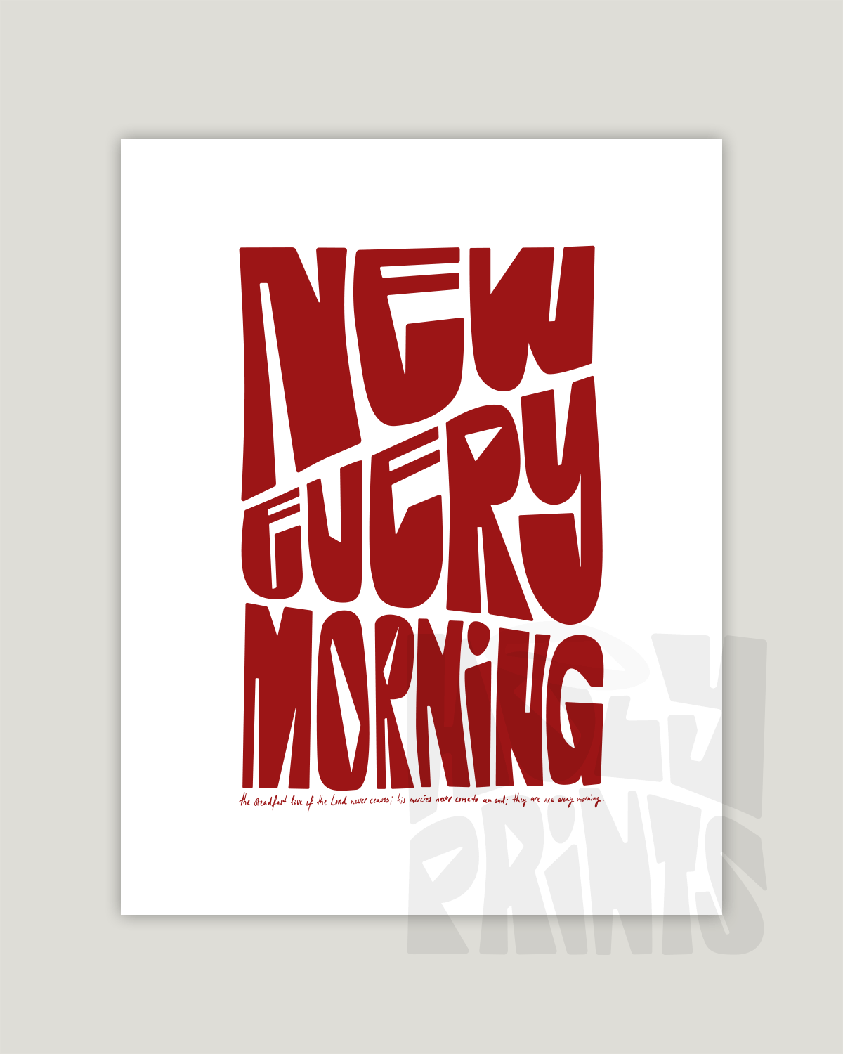 new every morning red Bold modern typographic Bible verse example print inches hoolyprints