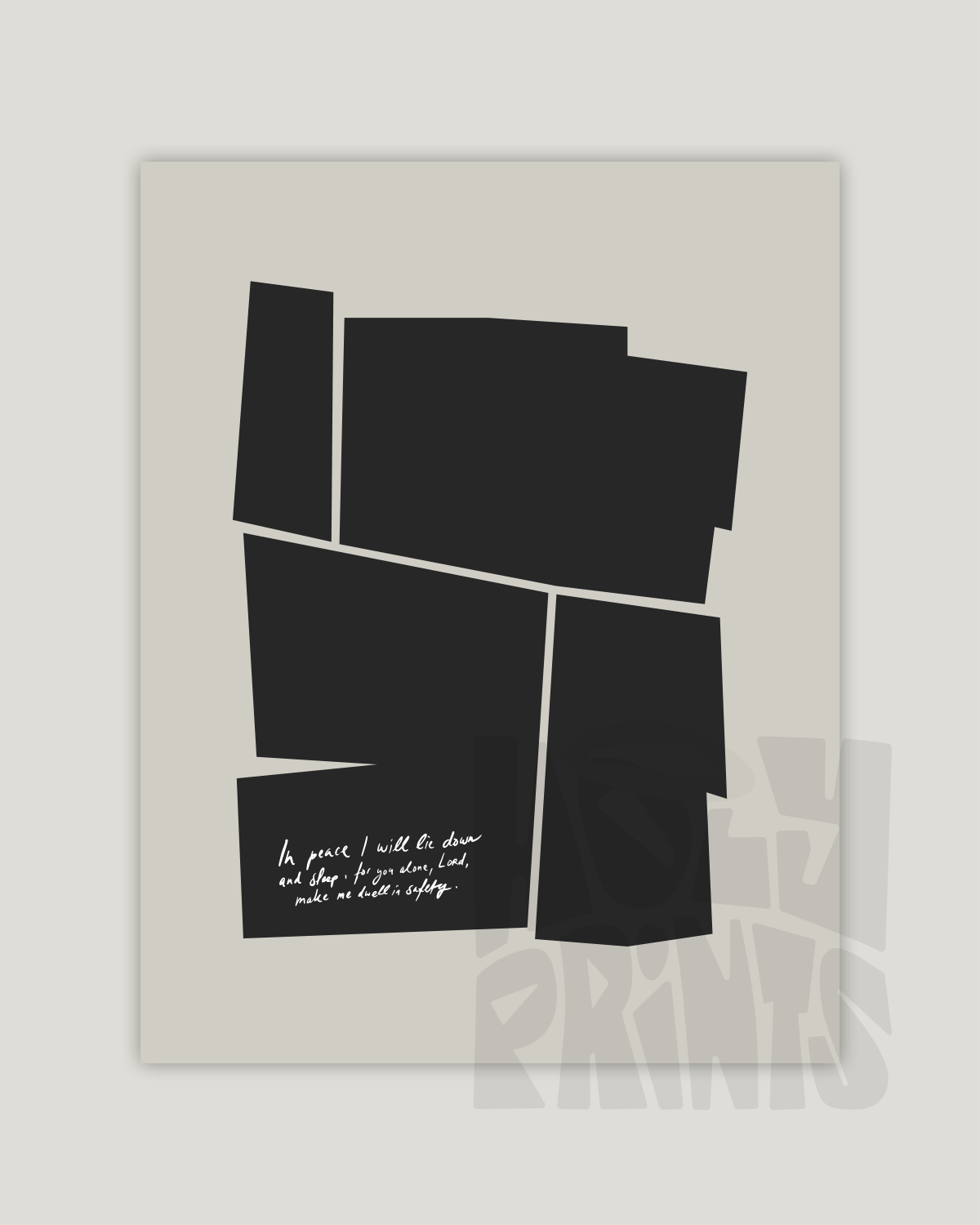 in peace i will lie down and sleep black Modern minimal abstract Bible verse example print inches