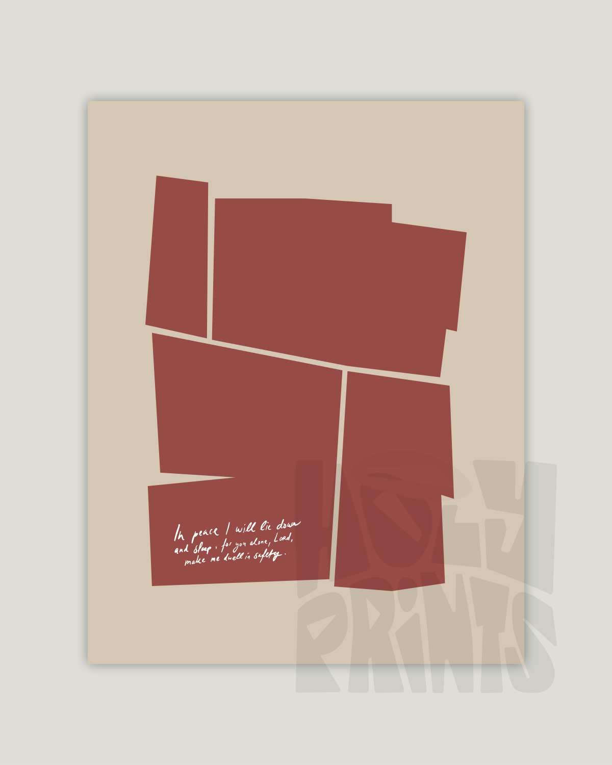 in peace i will lie down and sleep brown Modern minimal abstract Bible verse example print inches