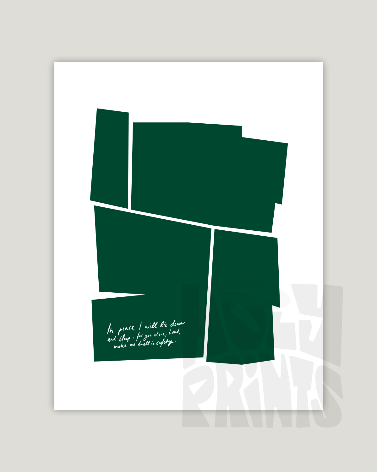 in peace i will down and sleep green Modern minimal abstract Bible verse example print inches