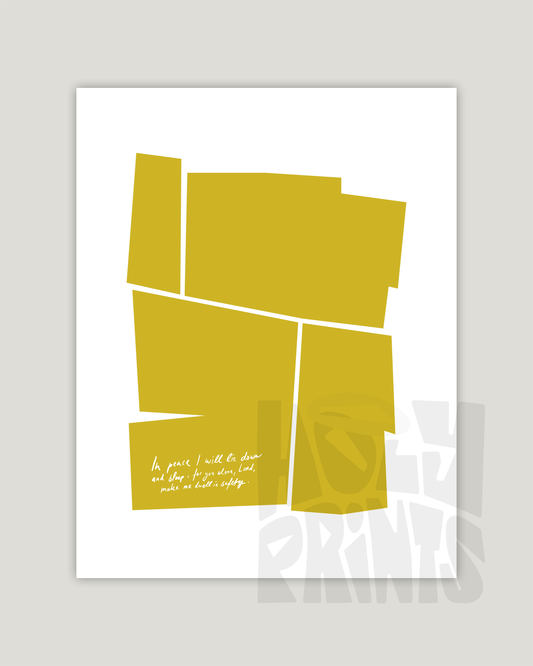 in peace i will lie down and sleep yellow Modern minimal abstract Bible verse example print inches