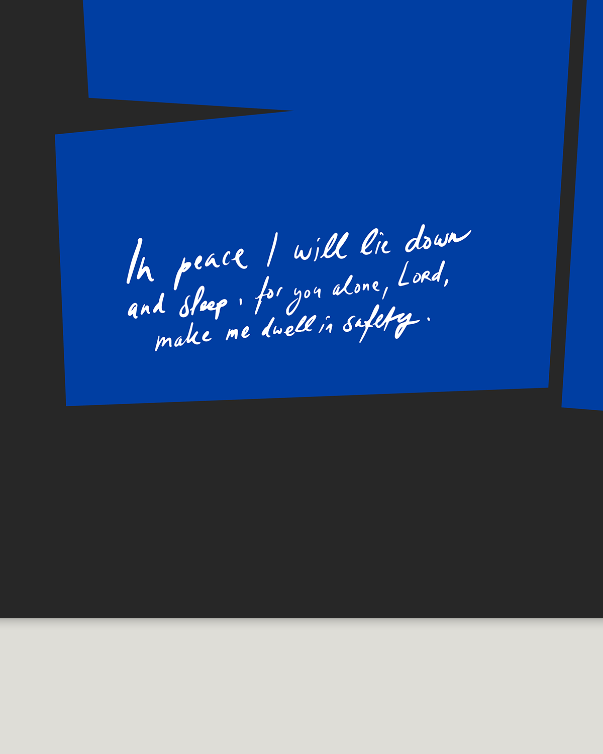 in peace i will lie down and sleep blue black Modern minimal abstract Bible verse handwritten detail