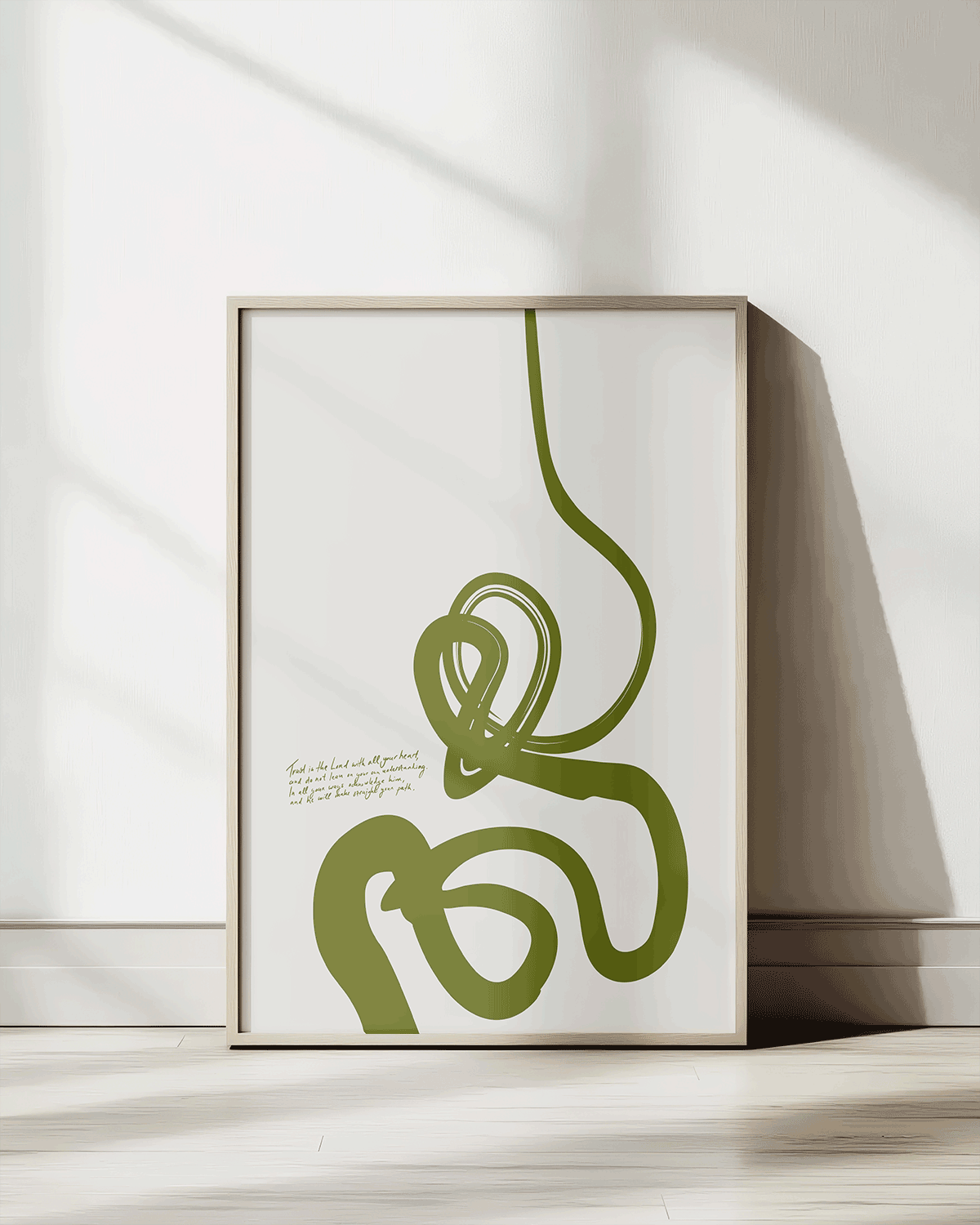 Proverbs 3: 5-6, Modern abstract art print with Bible verse in green - HoolyPrints