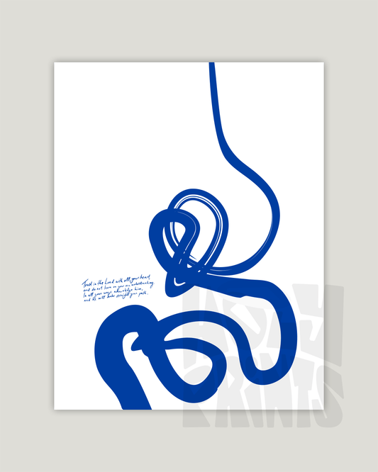 Proverbs 3: 5-6, Modern Abstract Art Print with Bilbe verse in blue - HoolyPrints