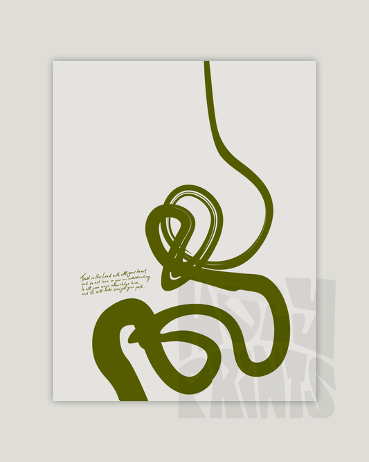 Proverbs 3: 5-6, Modern abstract art print with Bible verse in green - HoolyPrints