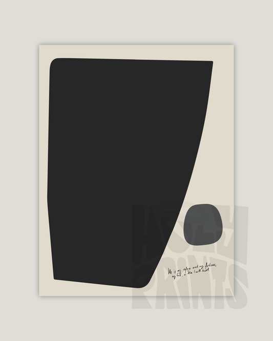 refuge and fortress black gray Modern minimal abstract Bible verse example print inches