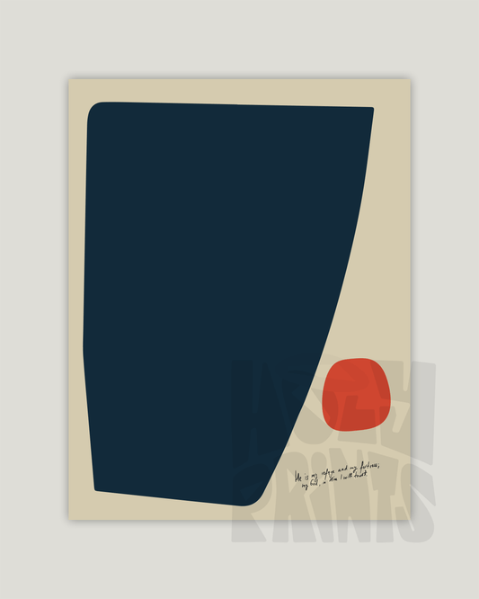 refuge and fortress blue red beige Modern minimal abstract Bible verse example print inches
