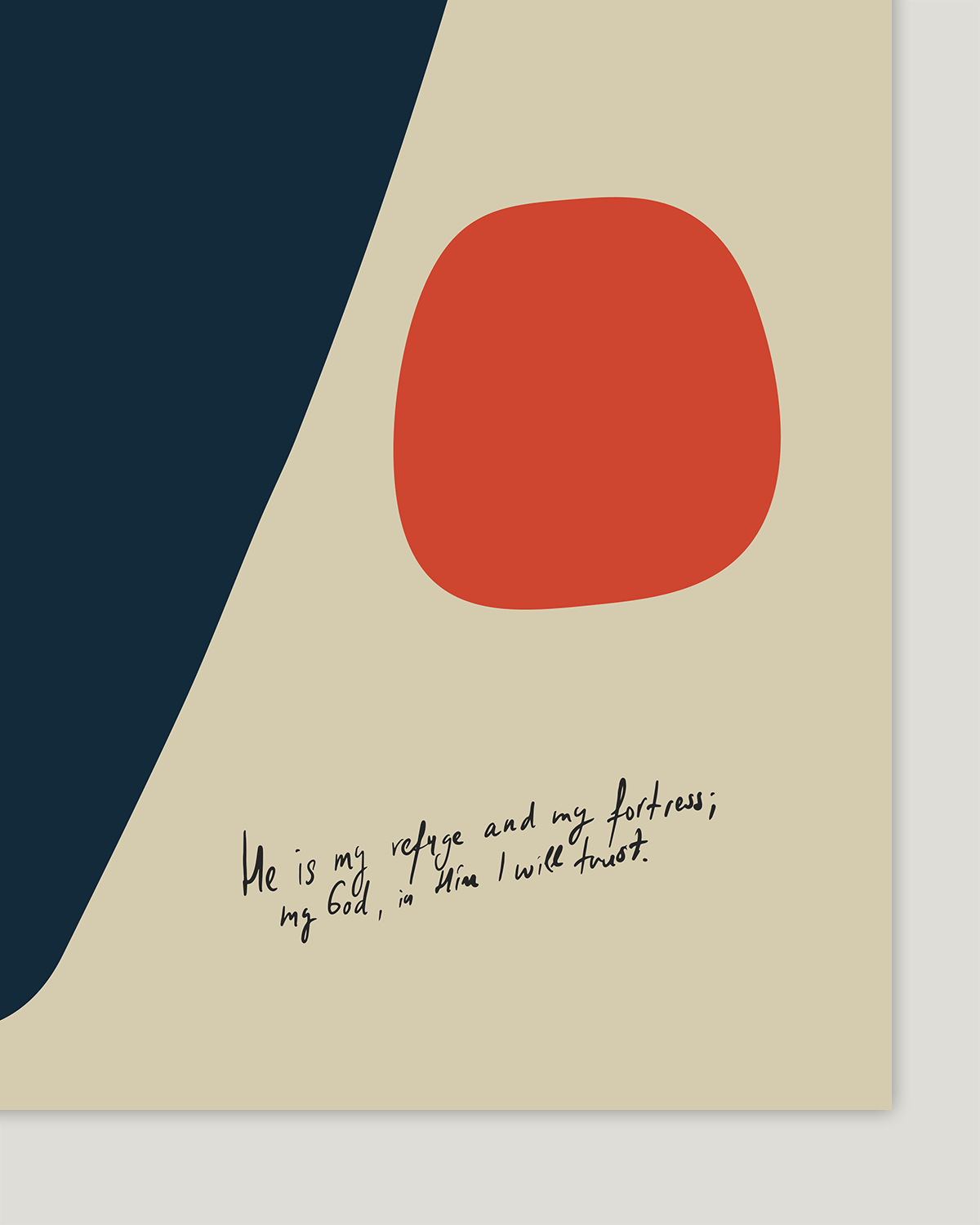 refuge and fortress blue red beige Modern minimal abstract Bible verse handwritten detail