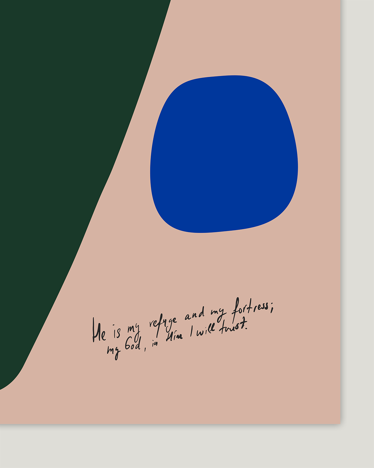 refuge and fortress green blue pink Modern minimal abstract Bible verse handwritten detail