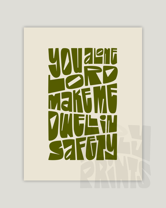 you alone lord make me dwell in safety green wall decor Bold modern typographic Bible verse example print inches hoolyprints