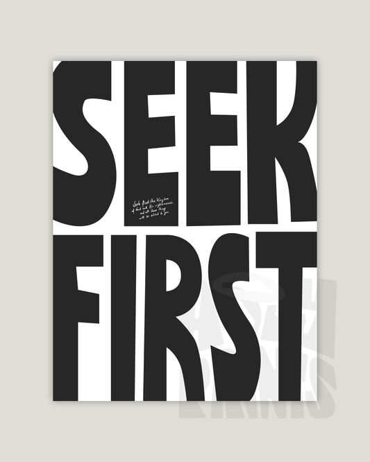 seek first black Bold modern typographic Bible verse example print inches hoolyprints