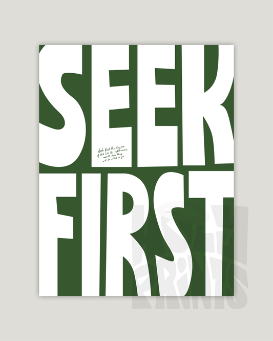 seek first green Bold modern typographic Bible verse example print inches hoolyprints