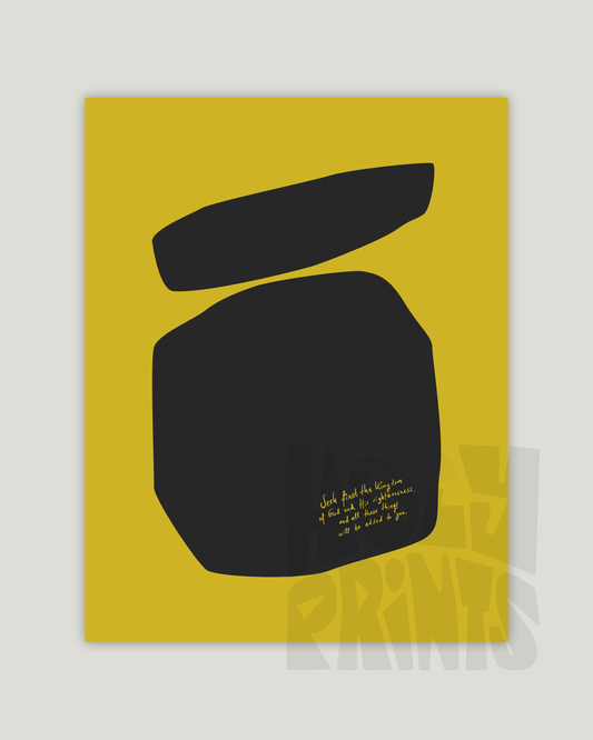 seek first the kingdom of god yellow black Modern minimal abstract Bible verse example print inches