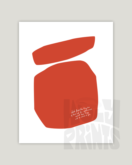 seek first the kingdom of god orange Modern minimal abstract Bible verse example print inches
