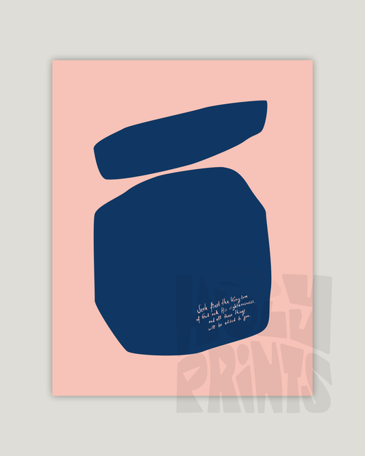 seek first the kingdom of god blue pink Modern minimal abstract Bible verse example print inches