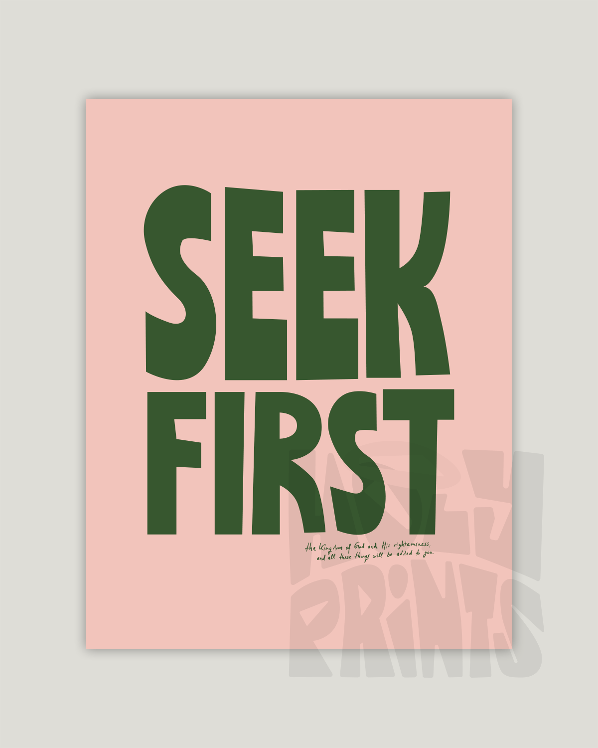 seek first green pink Bold modern typographic Bible verse example print inches hoolyprints
