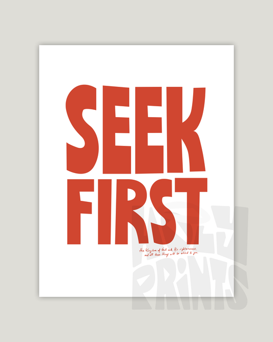 seek first orange Bold modern typographic Bible verse example print inches hoolyprints