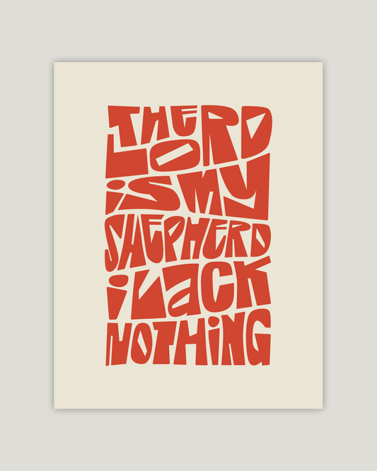 the lord is my shepherd i lack nothing orange psalm 23 Bold modern typographic Bible verse example print inches hoolyprints