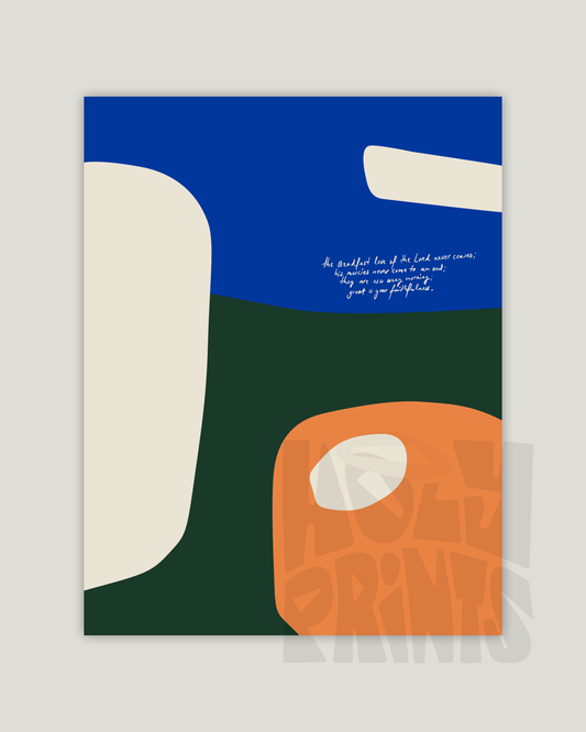 steadfast love green blue orange Modern minimal abstract Bible verse example print inches hoolyprints