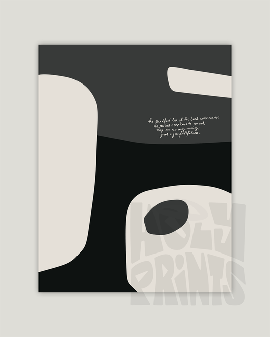 steadfast love black white gray Modern minimal abstract Bible verse example print inches hoolyprints
