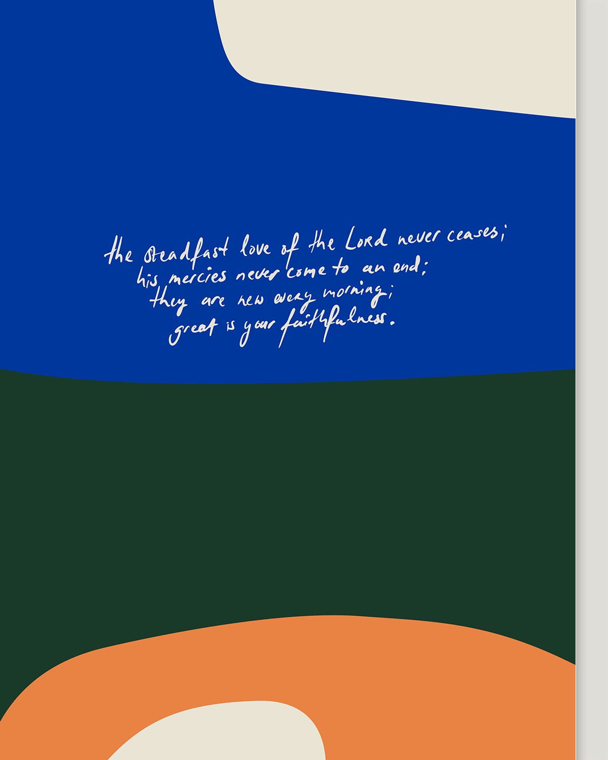 steadfast love green blue orange Modern minimal abstract Bible verse handwritten detail hoolyprints