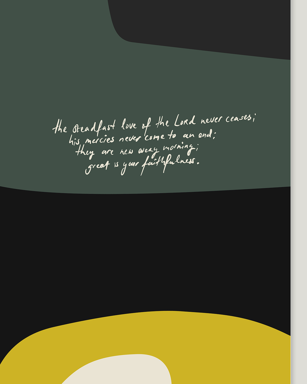 steadfast love yellow green Modern minimal abstract Bible verse handwritten detail hoolyprints