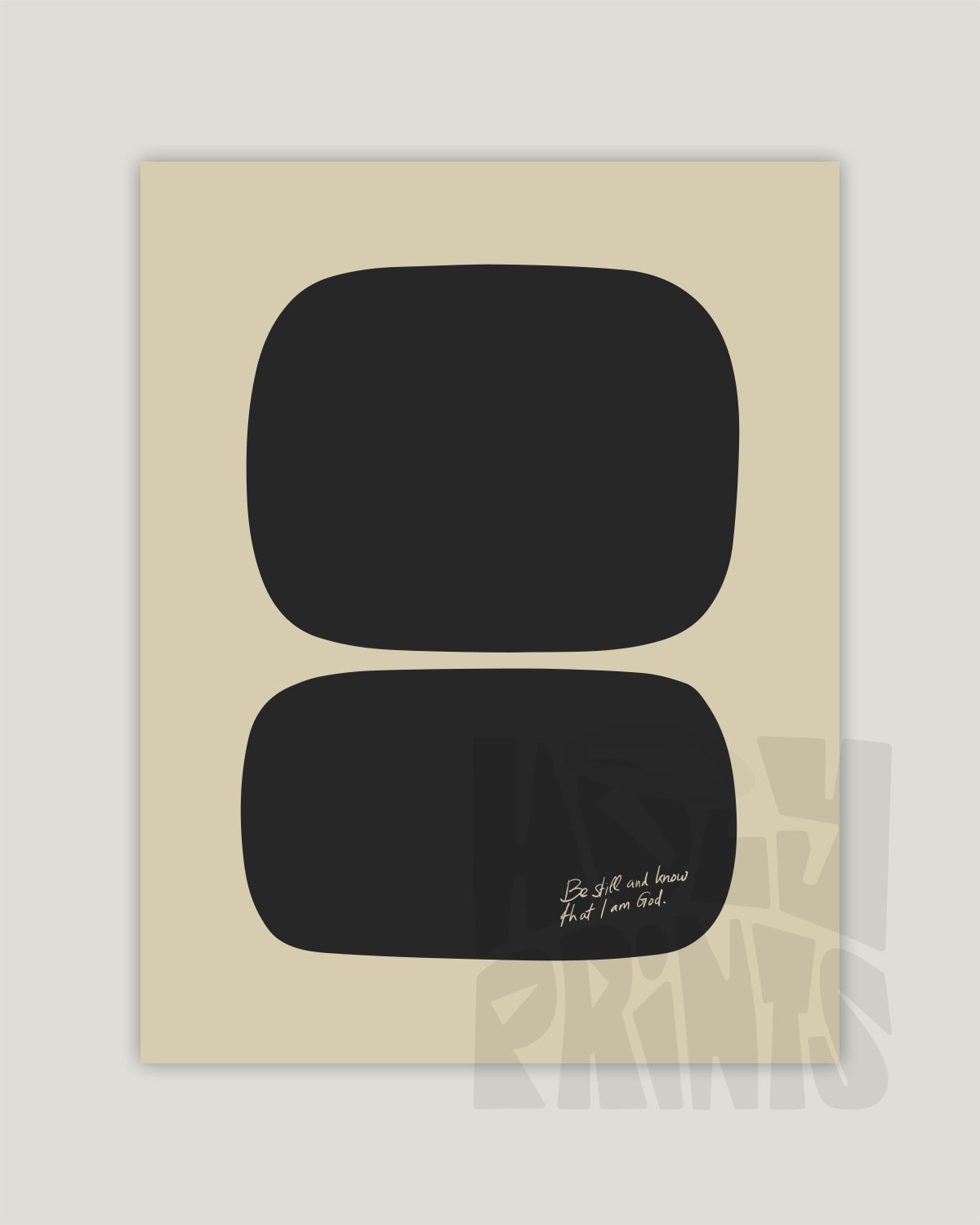 be still and know that i am god beige black Modern minimal abstract Bible verse example print inches